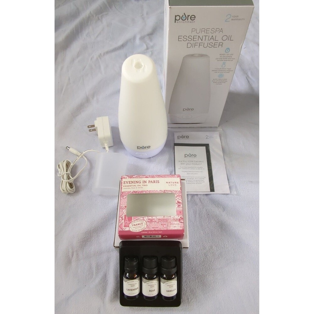 New Pure Enrichment  PureSpa 3-IN-1 Aroma Diffuser-Multi Colored Lighting